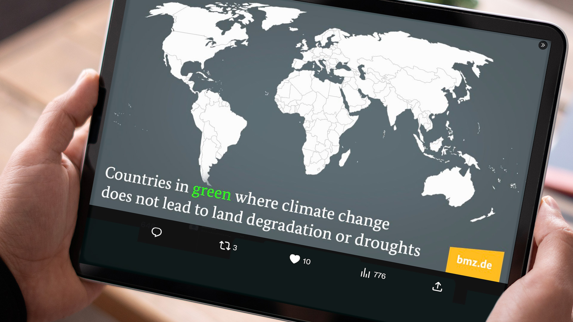 Social media post showing a world map of climate-affected countries