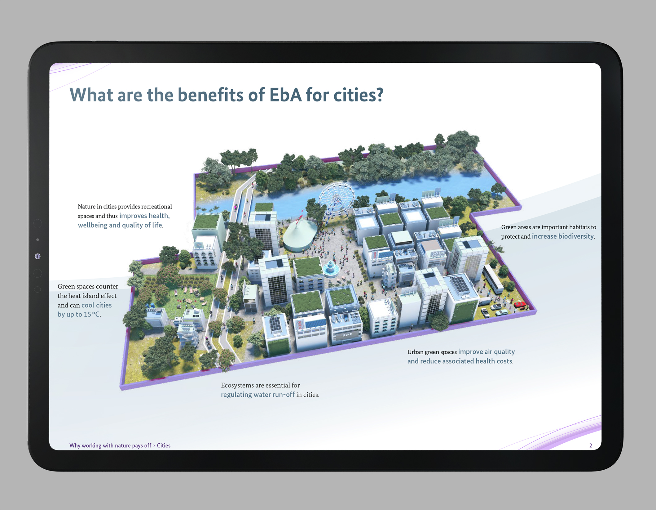 Presentation slide – benefits of EbA for cities
